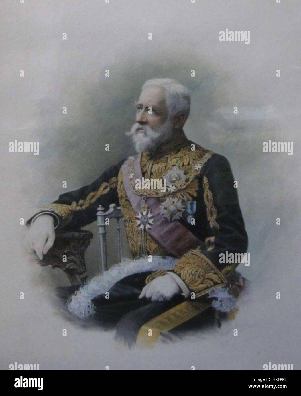 Sir Edmund Monson Picous Kunstwerk ist eine historische Darstellung, die klassische Techniken mit dem Stil des 19. Jahrhunderts verbindet, um ein einzigartiges Porträt oder eine historische Szene zu präsentieren. Stockfoto