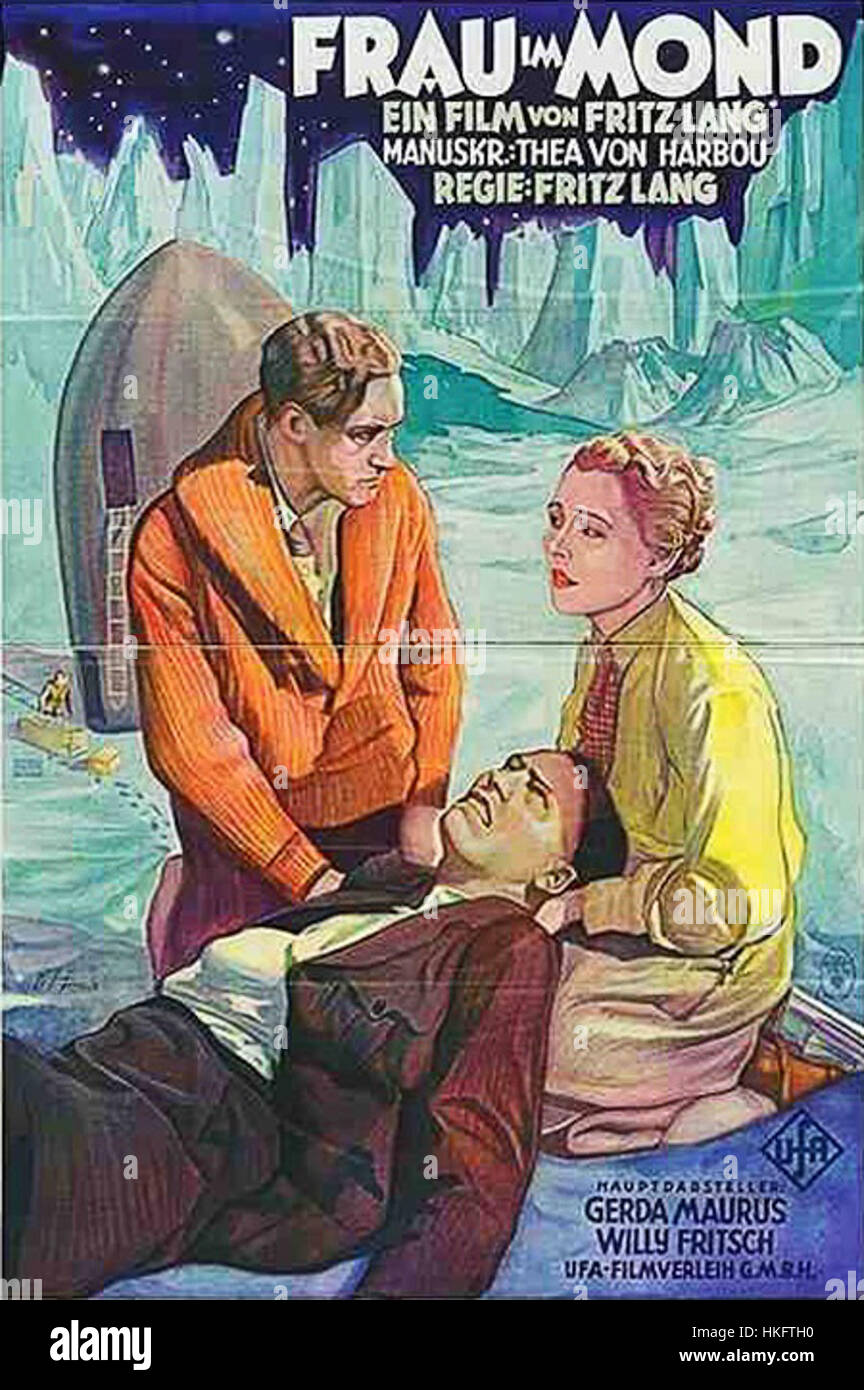 „Frau im Mond“, ein deutscher Science-Fiction-Film von Fritz lang aus dem Jahr 1929, beschäftigt sich mit Themen der Weltraumforschung und des technologischen Fortschritts. Es war einer der ersten Filme, die die Raumfahrt darstellten und später Werke des Genres inspirierte. Stockfoto