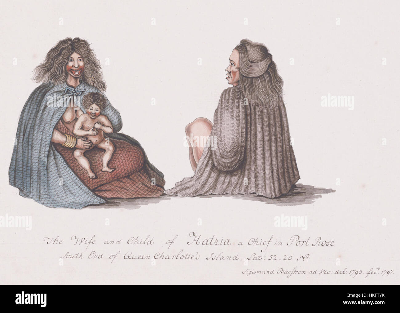 Die Frau und das Kind des Hatzia ein Häuptling in Port Rose Süden Ende der Queen Charlotte Insel ca. 1793 Stockfoto