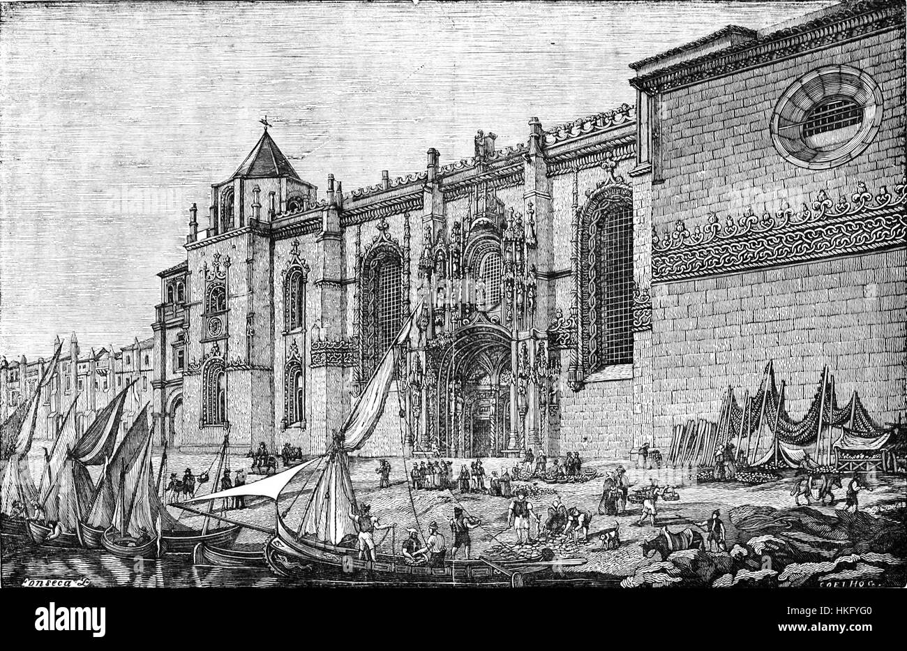 Mosteiro de Belem ist ein historisches Kloster in Lissabon, Portugal. Das Gebäude wurde Ende des 15. Jahrhunderts erbaut und ist ein Beispiel für die Manuelinische Architektur, die komplizierte Details und eine Verschmelzung von Gotik und Renaissance-Stilen zeigt. Das Kloster ist ein wichtiges Wahrzeichen der portugiesischen Geschichte und gehört zum UNESCO-Weltkulturerbe. Stockfoto