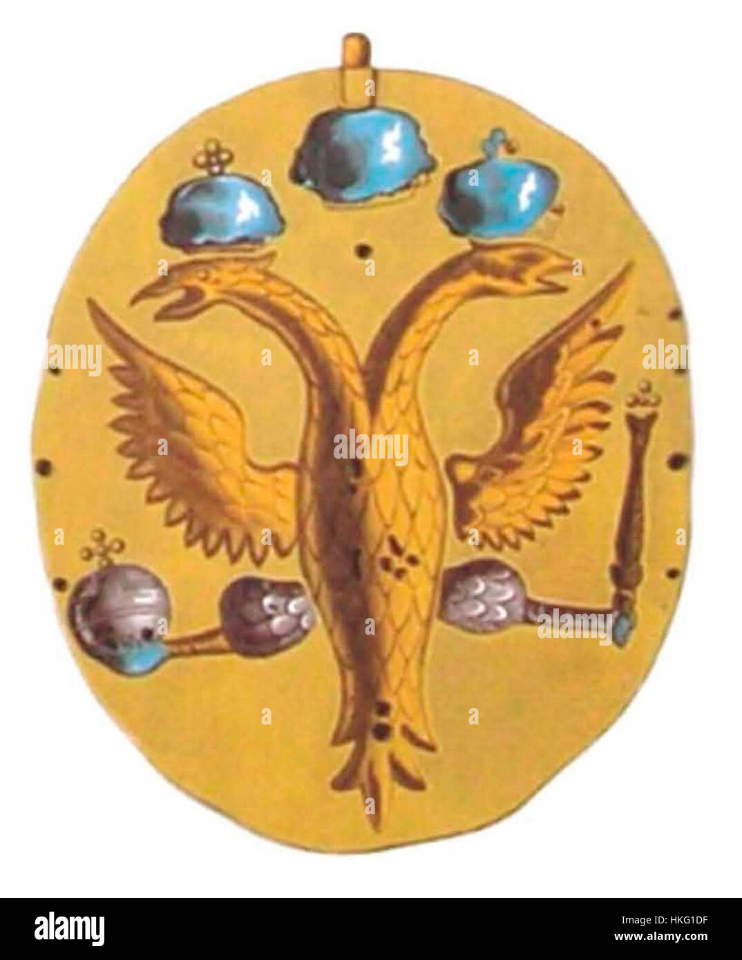 Eine Illustration aus „Drevnosti RG“, die antike Artefakte oder historische Objekte der russischen Kultur zeigt. Das Bild zeigt detaillierte Darstellungen von Objekten, die das reiche historische Erbe Russlands hervorheben. Stockfoto