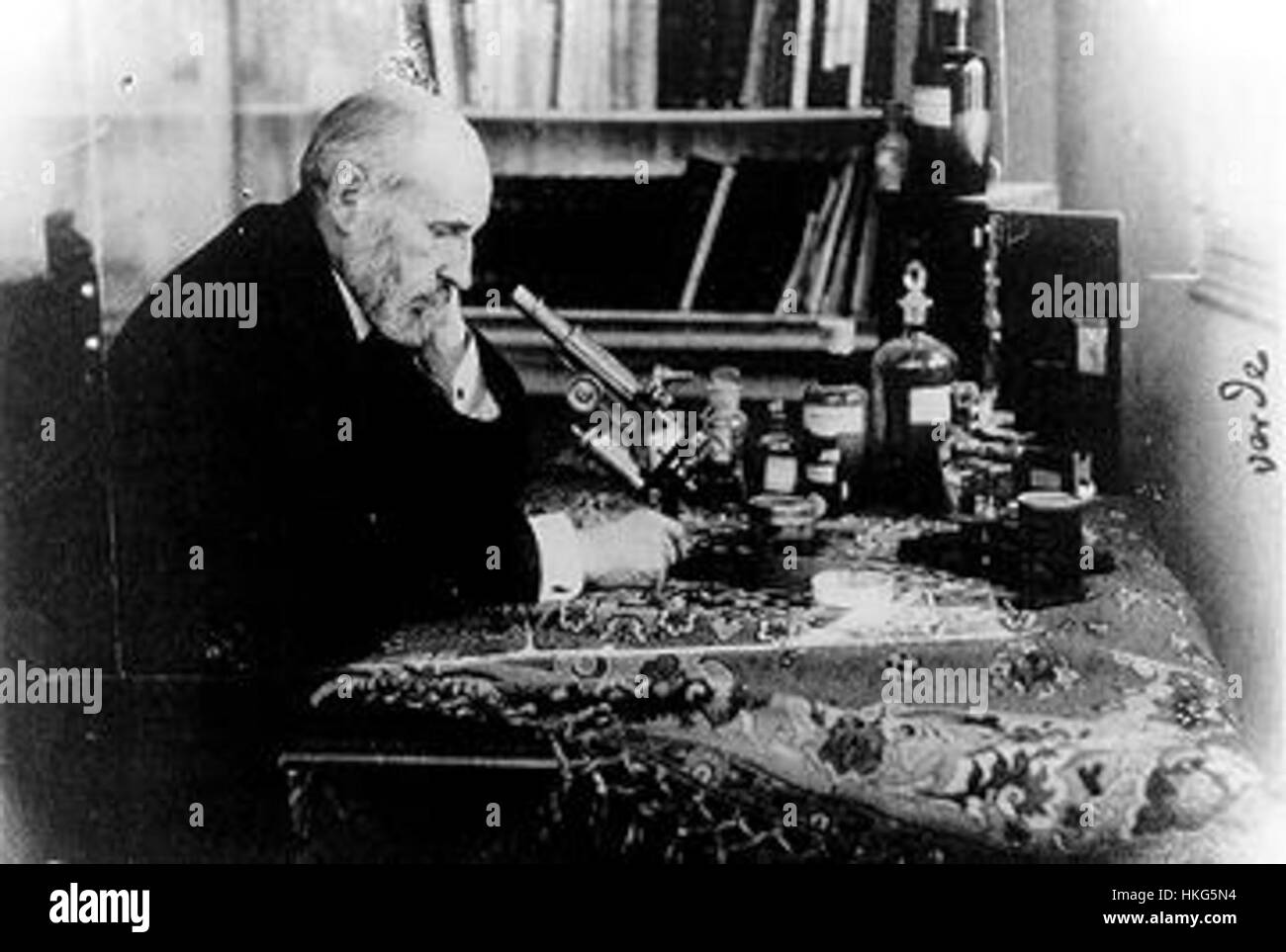 Eine Darstellung im Zusammenhang mit dem Werk von Santiago Ramón y Cajal, bekannt für seine Beiträge zur Neurowissenschaft. Das Bild zeigt wahrscheinlich eine mikroskopische Ansicht neuronaler Strukturen oder seine Pionierarbeit bei der Erforschung des Nervensystems. Stockfoto