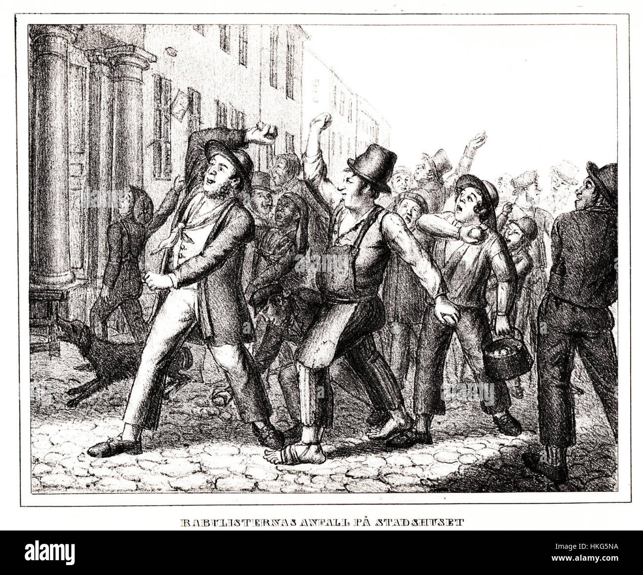 Das Gemälde „Crusenstolpska kravallerna“ zeigt das historische Ereignis der Crusenstolp-Unruhen und zeigt das Chaos und die Spannungen während des Aufstands. Die Arbeit fängt die intensive Atmosphäre und die sozialen Unruhen dieser Zeit ein. Stockfoto