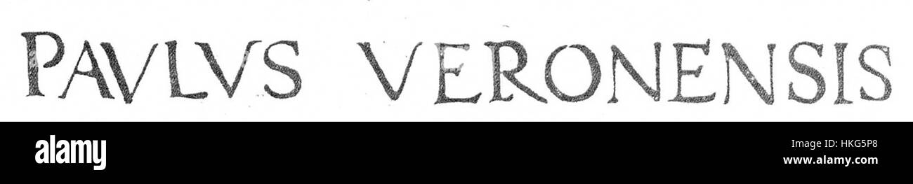 Die Veronese Signatur bezieht sich auf die Signatur von Paolo Veronese, einem italienischen Renaissance-Maler, der für seine großen religiösen und mythologischen Kompositionen bekannt ist. Sein Werk zeichnet sich durch reiche Farbpaletten und dynamische Kompositionen aus. Stockfoto