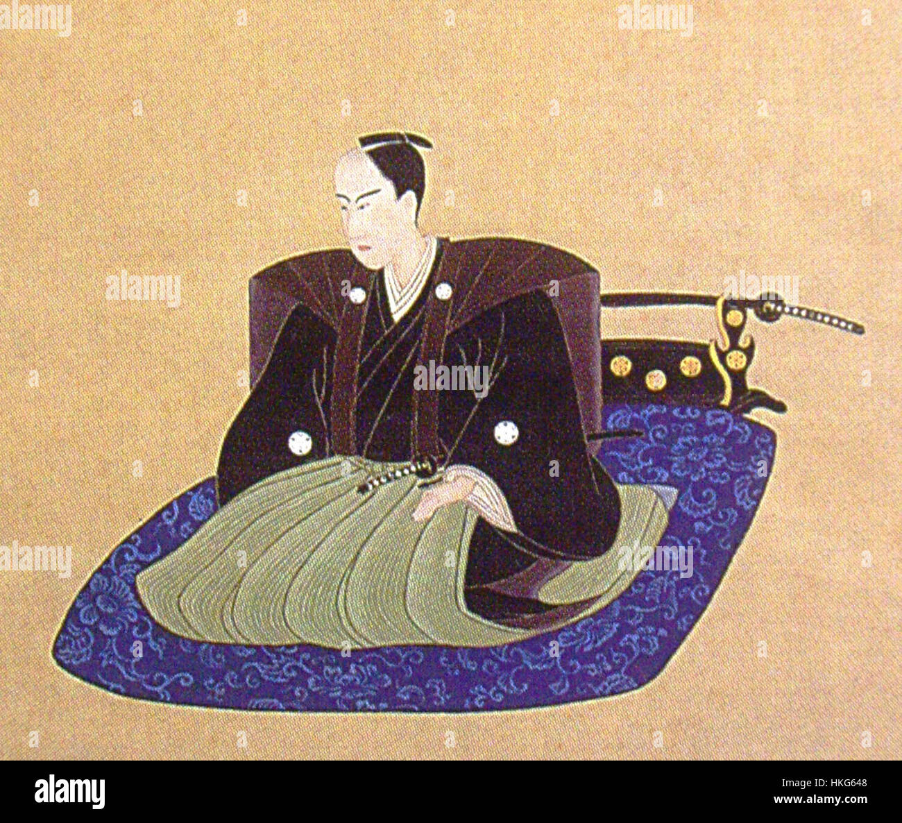 * Tokugawa Yoshihisa*, ein prominentes Mitglied der Tokugawa-Familie, ist in diesem japanischen Kunstwerk aus dem 18. Jahrhundert dargestellt. Als Leiter der Hitotsubashi-Niederlassung war Yoshihisa eine einflussreiche Figur im Tokugawa-Shogunat und diente als Symbol für Autorität und Führung im Japan der Edo-Zeit. Stockfoto