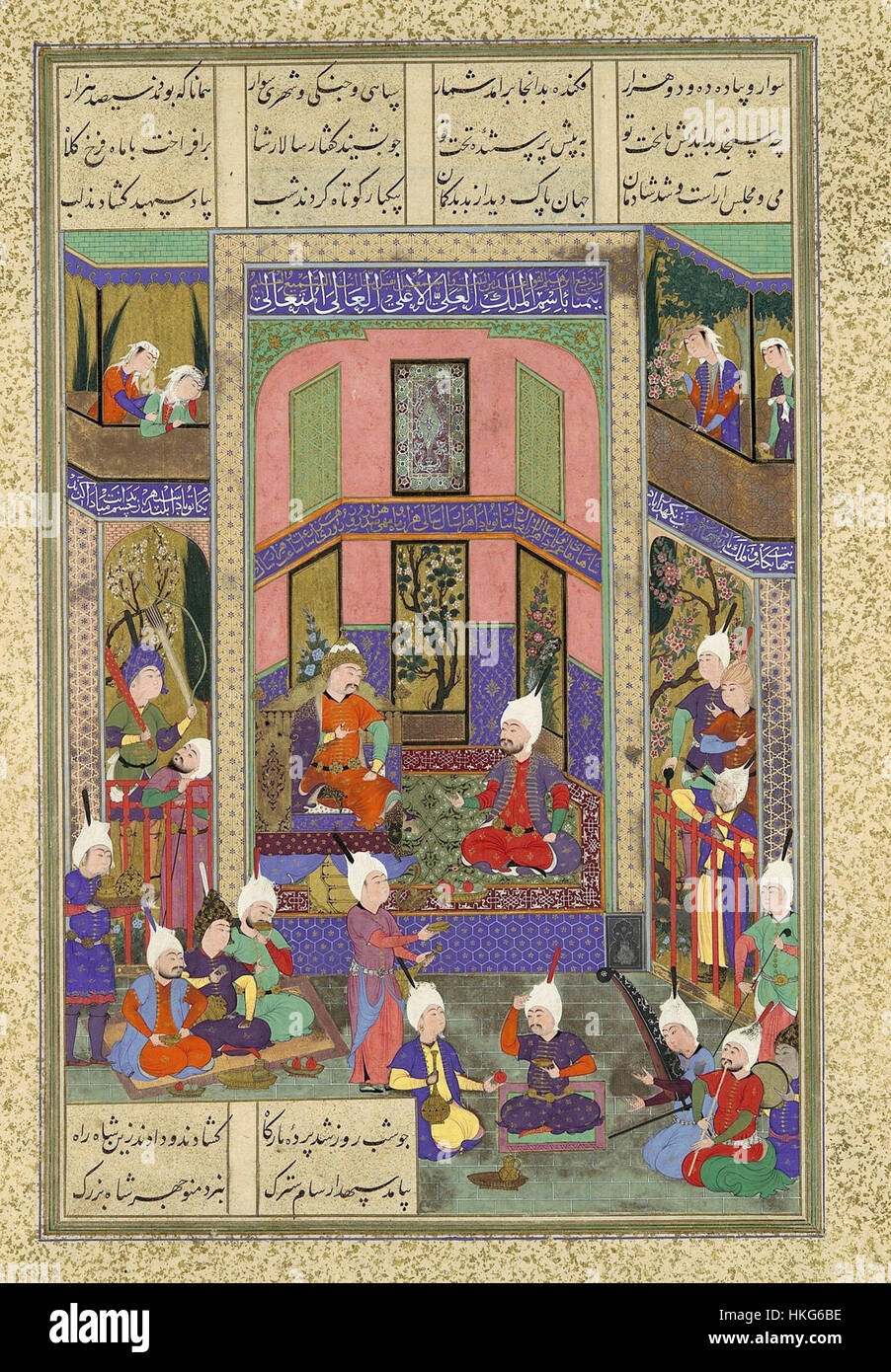 Abd al-Aziz (Attr.), Manuchihr begrüßt Sam aber Bestellungen Krieg gegen Mihrab, Folio 80v weltweit (Buch der Könige) von Shah Tahmasp, ca. 1525, Metmuseum Stockfoto