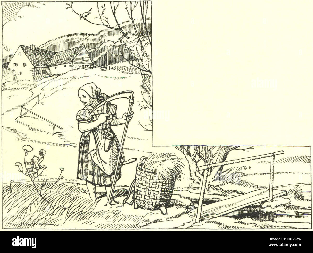 „Le Voyage du Petit Poucet“ (die Reise des kleinen Daumens) ist eine Illustration der Brüder Grimm aus ihren berühmten Märchen. Dieses Bild zeigt die Reise des Protagonisten, während er Herausforderungen meidet, und spiegelt die moralischen Lehren und phantasievollen Elemente wider, die der Geschichte innewohnen. Der Illustrationsstil erweckt die Charaktere zum Leben, wobei der Schwerpunkt auf Geschichtenerzählungen und visuellen Erzählungen liegt. Stockfoto