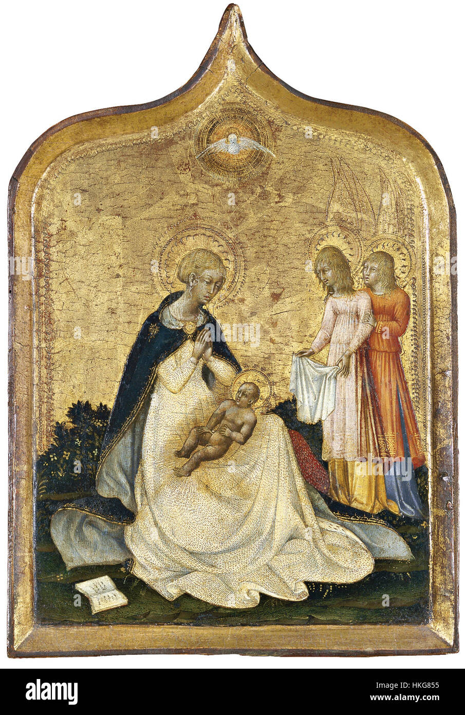 Giovanni di Paolos „die Jungfrau der Demut“ ist ein verehrtes Gemälde im gotischen Stil, das die Jungfrau Maria in Demut mit einer Krone der Demut darstellt. Das Kunstwerk spiegelt die tiefe religiöse Hingabe und künstlerische Raffinesse des späten Mittelalters wider. Stockfoto