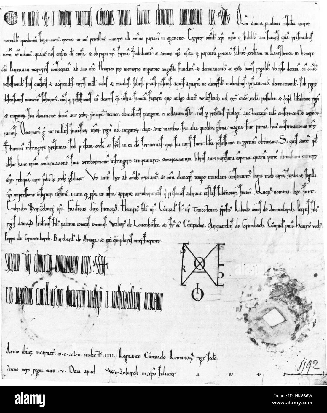 Konrad III von Deutschland, Charta der 1142 Stockfoto
