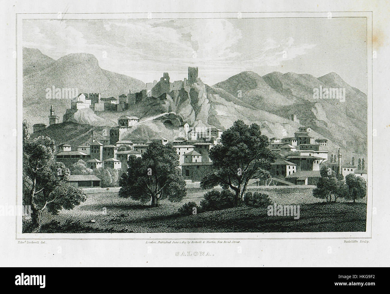 *Edward Salona Dodwell*s Gemälde von 1819 bietet eine historische Darstellung der klassischen Welt. Das Kunstwerk spiegelt den Einfluss griechisch-römischer Stile wider und fängt die klassischen ideale der Schönheit und des Verhältnisses in raffinierter künstlerischer Weise ein. Stockfoto