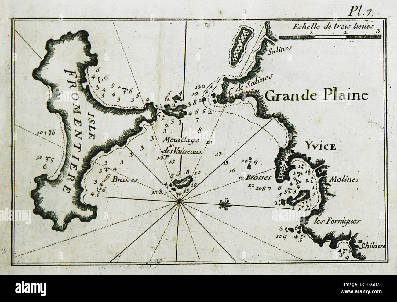Karte der Insel Formentera und die Bucht und die Küste von der Stadt Ibiza auf der Insel mit dem 