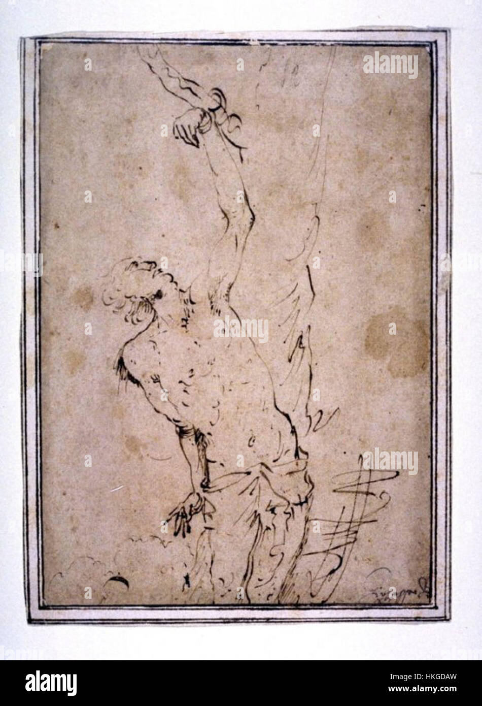 „St. Sebastian I.“ ist ein klassisches Gemälde, das das Martyrium des Heiligen Sebastian darstellt. Das Kunstwerk fängt die emotionale Intensität des Leidens des heiligen ein, typisch für religiöse Kunst aus der Renaissance. Stockfoto