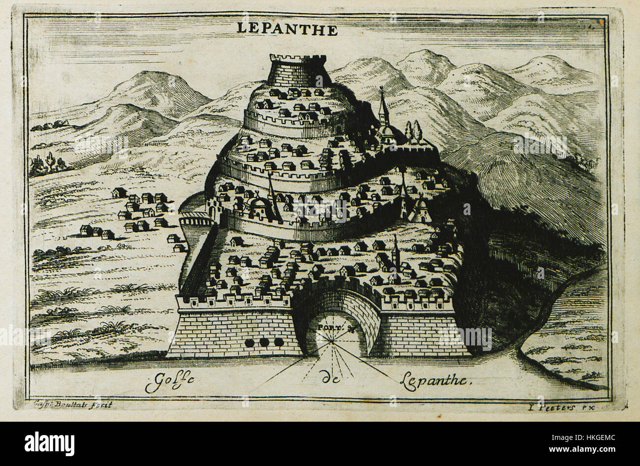 Dieses Gemälde von Jacob Peeters aus dem Jahr 1690 mit dem Titel „Lepanthe“ zeigt eine detaillierte Darstellung der Natur, möglicherweise einer Blumenstudie oder einer Landschaft, die europäische Kunsttechniken des 17. Jahrhunderts zeigt. Stockfoto