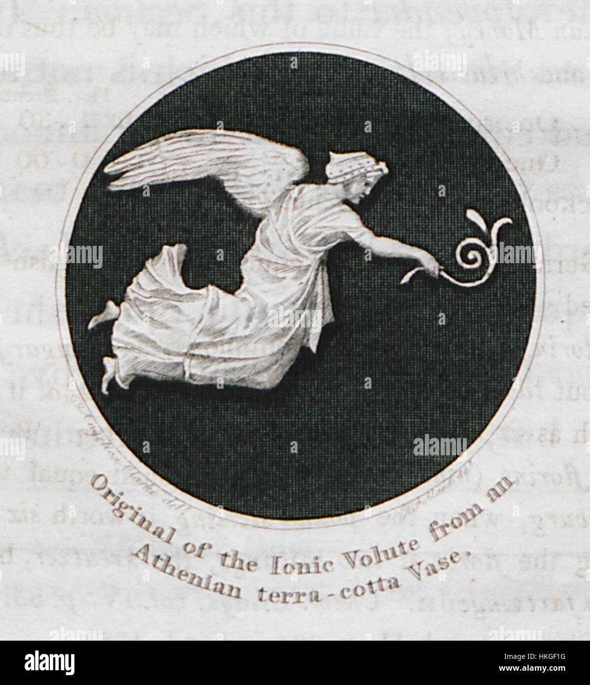 Diese Zeichnung von Clarke Edward Daniel aus dem Jahr 1816 zeigt die Ionische Volute, ein klassisches architektonisches Element aus einer athenischen Terrakotta-Vase, das die Bedeutung des griechischen Designs in der historischen Kunst widerspiegelt. Stockfoto Diese Zeichnung von Clarke Edward Daniel aus dem Jahr 1816 zeigt die Ionische Volute, ein klassisches architektonisches Element aus einer athenischen Terrakotta-Vase, das die Bedeutung des griechischen Designs in der historischen Kunst widerspiegelt. Stockfoto