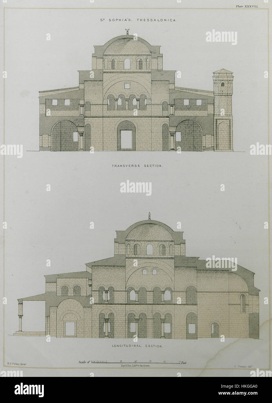 Hagia Sophia Thessaloniki Stirnschnitt Longitudinal Abschnitt Texier Charles 1864 Stockfoto