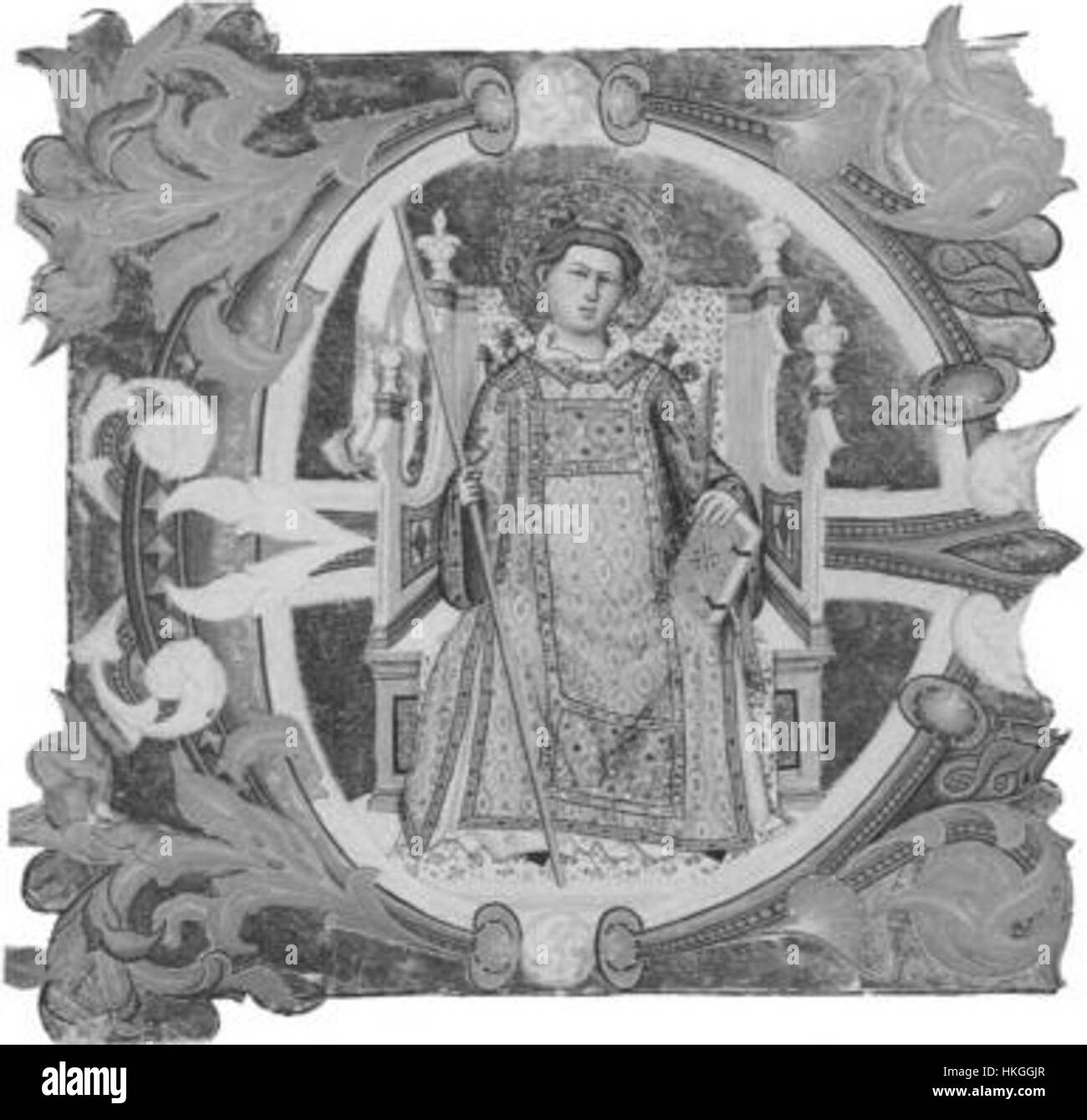 Don Silvestro dei Gherarducci schrittweise von Santa Maria Degli Angeli folio 15 Saint Stephen Enthroned in einer anfänglichen E (Privatsammlung) Stockfoto