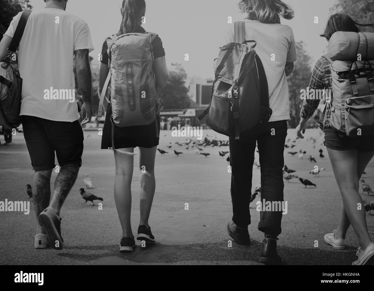 Freunde Reisen Backpacker-Abenteuer-Konzept Stockfoto