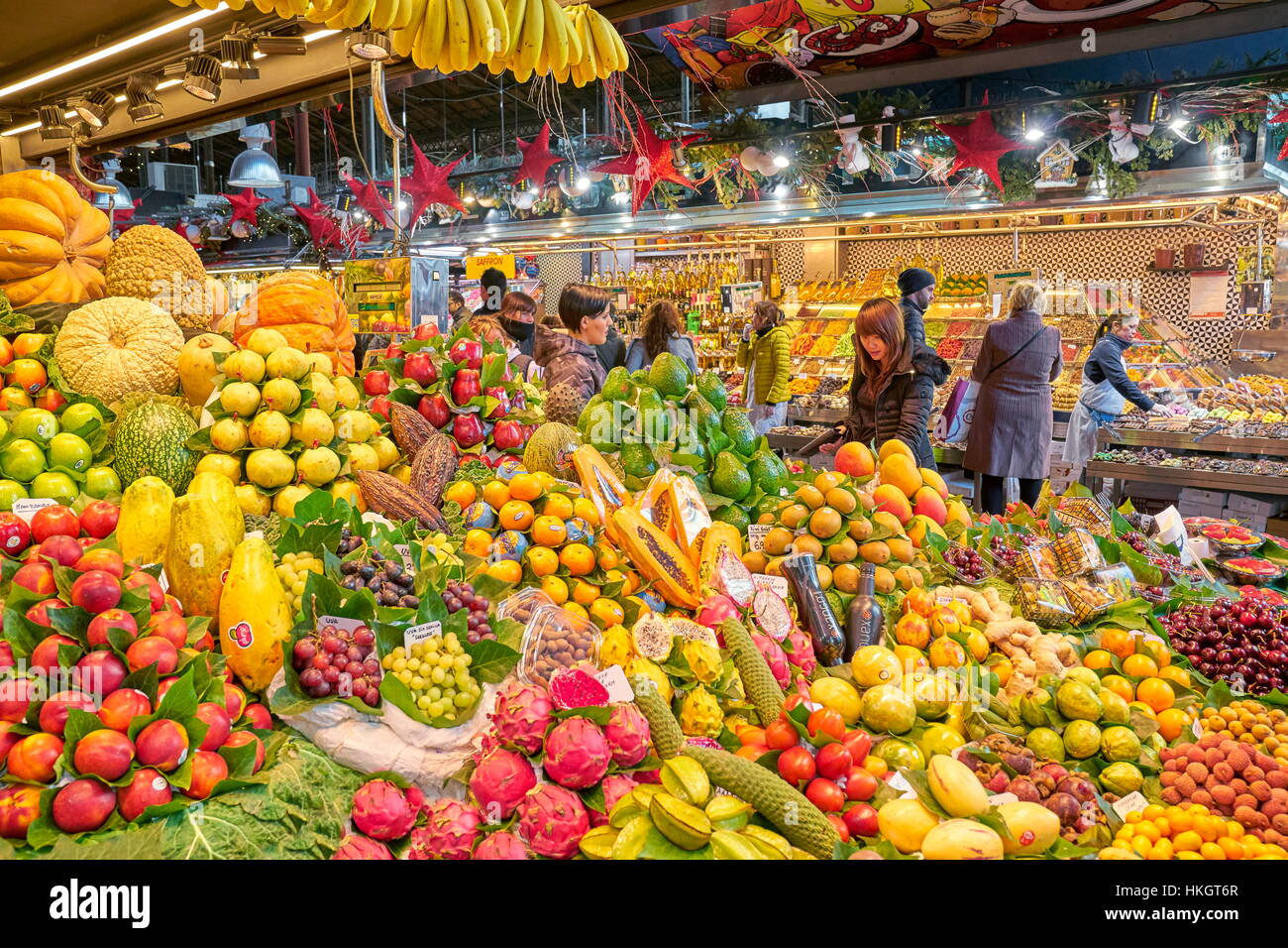 Früchte auf dem La Boqueria Markt, Barcelona, Katalonien, Spanien Stockfoto