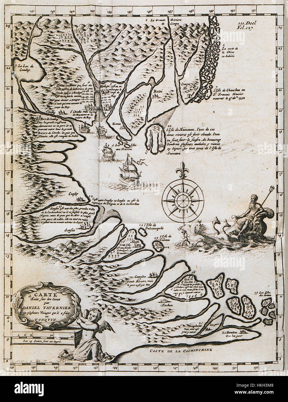 Carte Fiate Sur Les Lieux Par Daniel Tavernier de Plusieurs Voiages qu'il ein Fait au Tonquin Tavernier Jean Baptiste 1692 Stockfoto