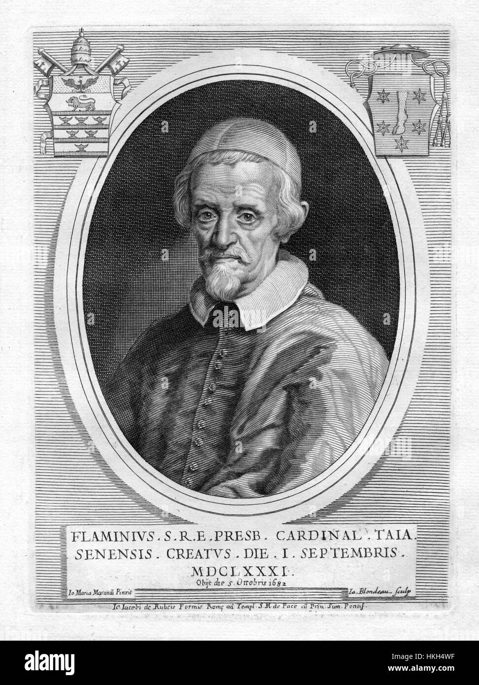 Flaminio Taja war ein italienischer Künstler, der für seine klassischen und Renaissance-inspirierten Werke bekannt ist. Seine Kunst stellte oft religiöse Themen dar und verschmolz traditionelle Formen mit einem unverwechselbaren persönlichen Stil, der die Mäzen des 17. Jahrhunderts ansprach. Stockfoto