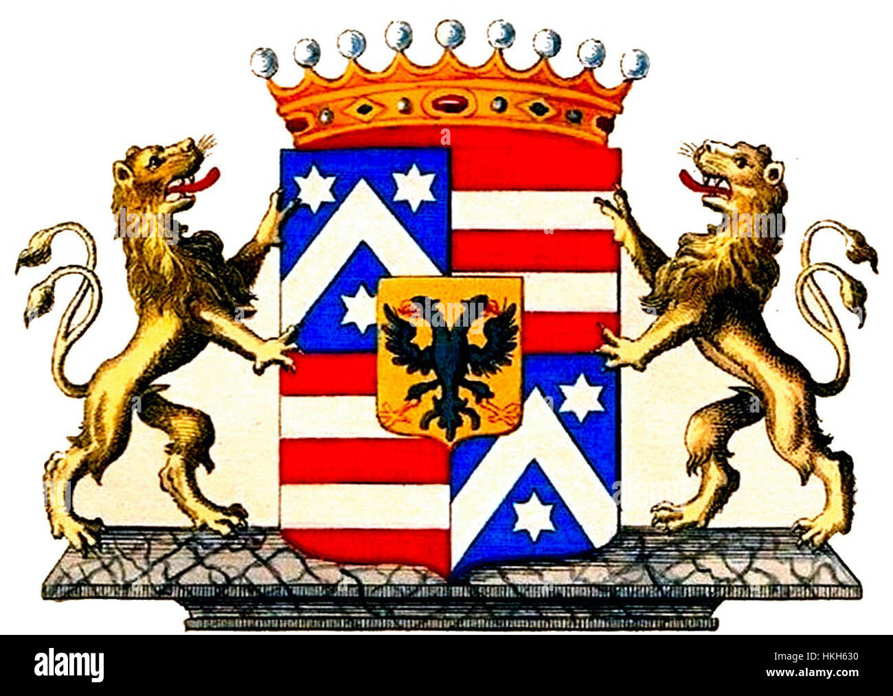 Ein Kunstwerk mit dem Wappen (CoA) von Dernath, einer symbolischen Darstellung heraldischer Bilder. Das Kunstwerk zeigt traditionelle Heraldik in seinem Design und spiegelt mittelalterliche und aristokratische Einflüsse wider. Stockfoto