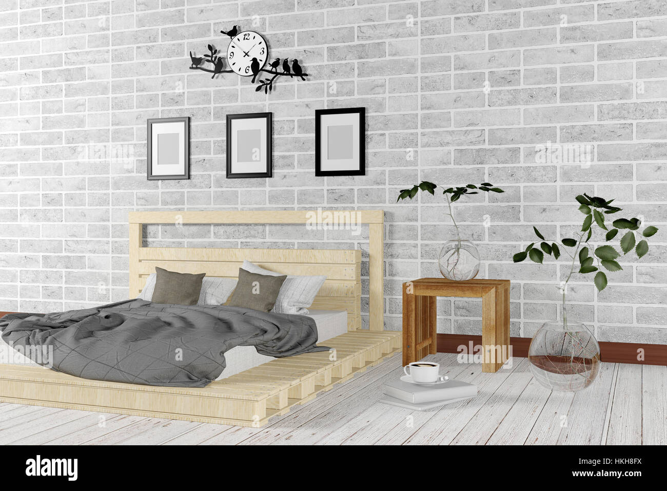 Weiß minimal und Loft Stil Schlafzimmer Innenraum in einfachen Wohnkonzept Stockfoto