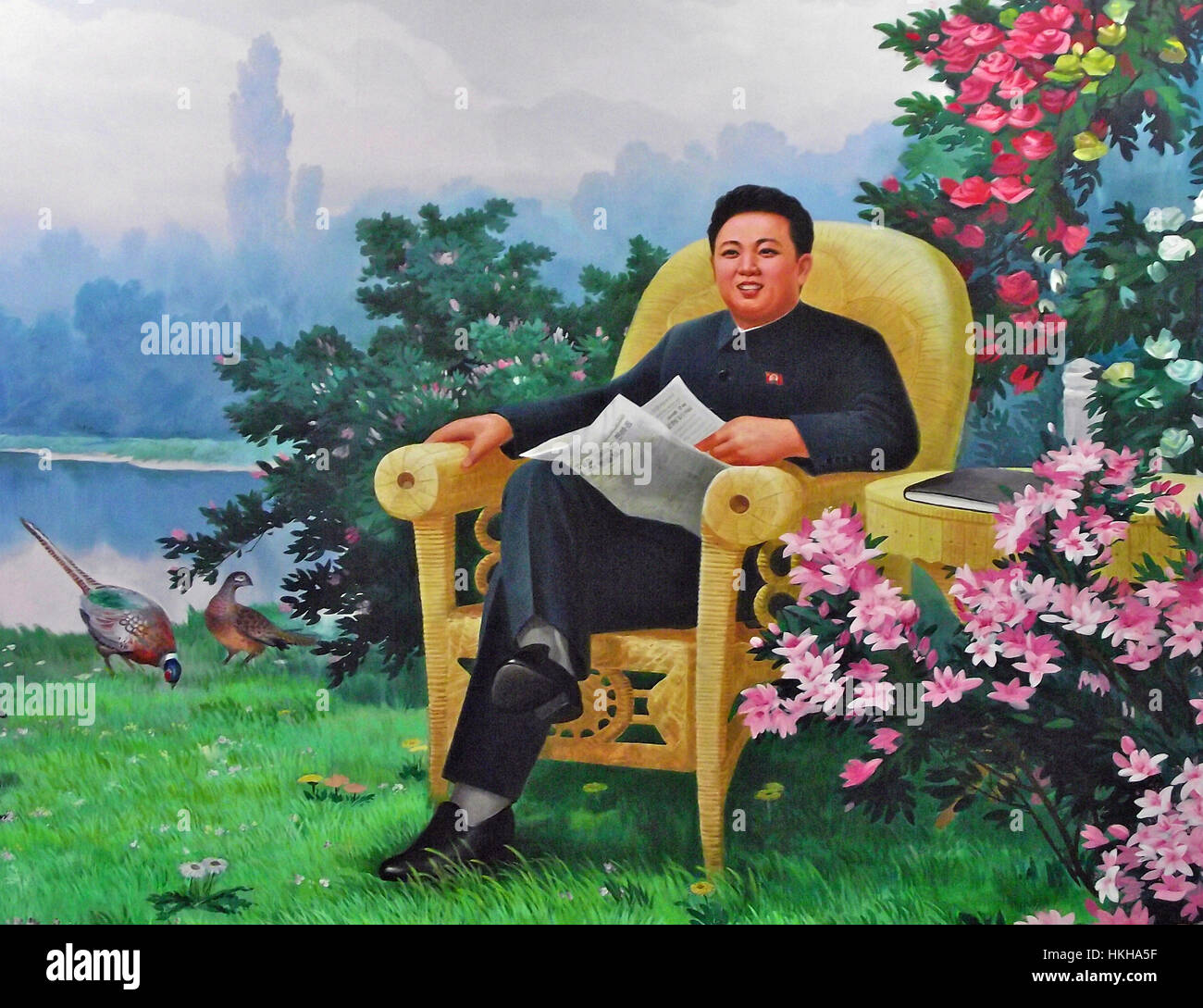 KIM JONG-il in einem nordkoreanischen Propaganda Malerei etwa 2008 Stockfoto