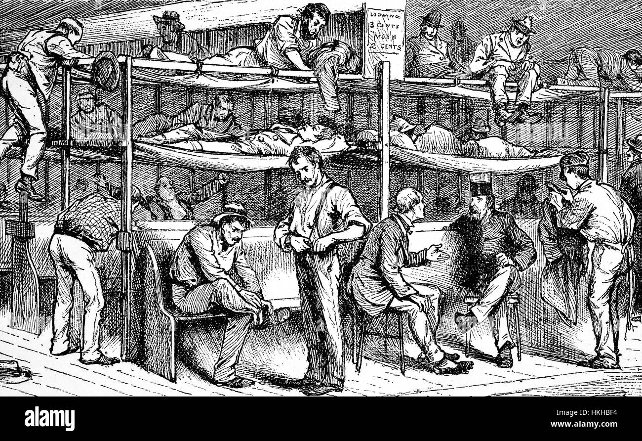 1879: Schlafgelegenheiten in Shiloh Tierheim Einrichtung für Wohnungslose Männer in New York City, Vereinigte Staaten von Amerika Stockfoto
