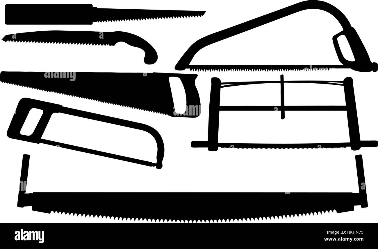 Satz von Sägen, die isoliert auf weiss Stock Vektor