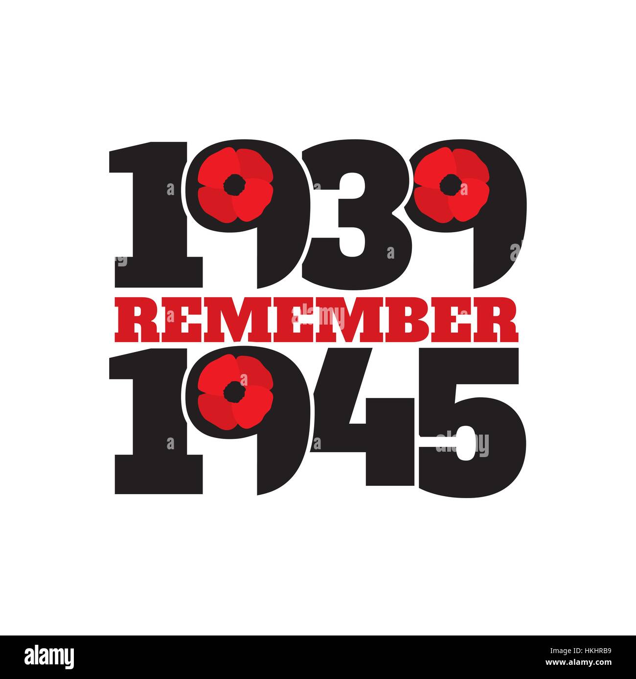 Dem zweiten Weltkrieg Gedenk Symbol mit Terminen, Mohn Stock Vektor