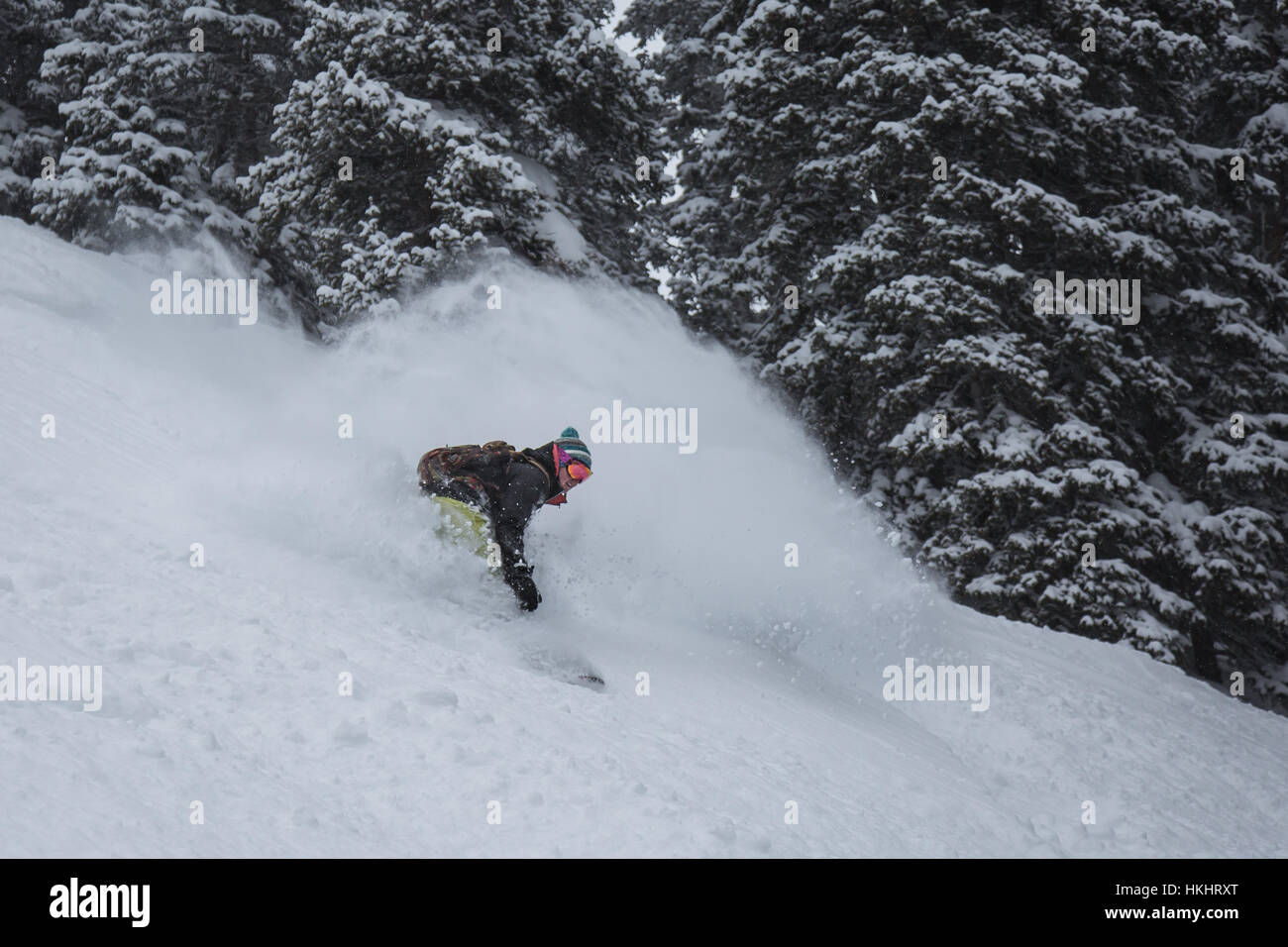 Snowboard Tiefschnee in Telluride, Colorado Stockfoto