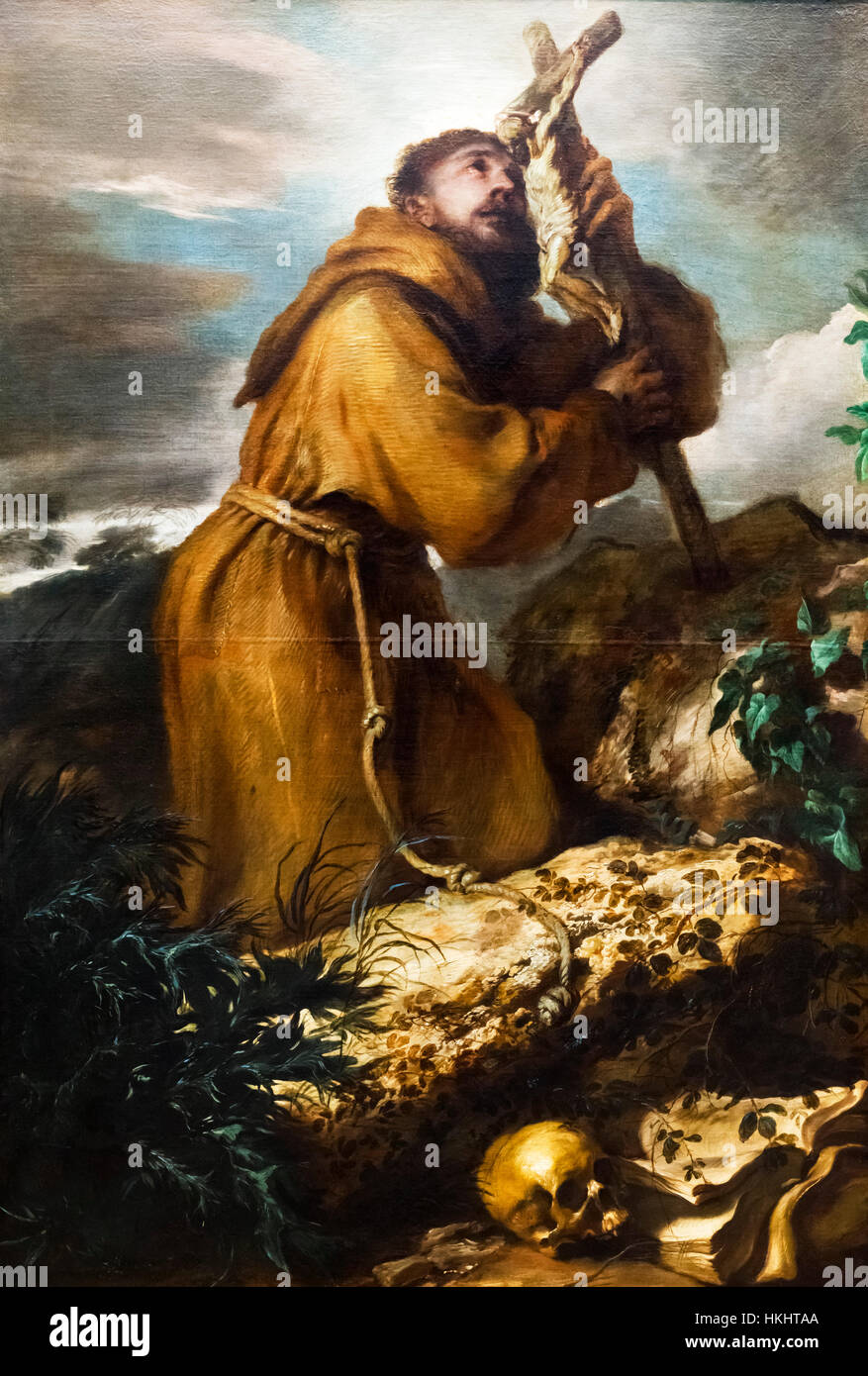 Franz von Assisi. "Saint Francis in der Ekstase" von Giovanni Benedetto Castiglione (Il Grechetto), Öl auf Leinwand, 1650 Stockfoto