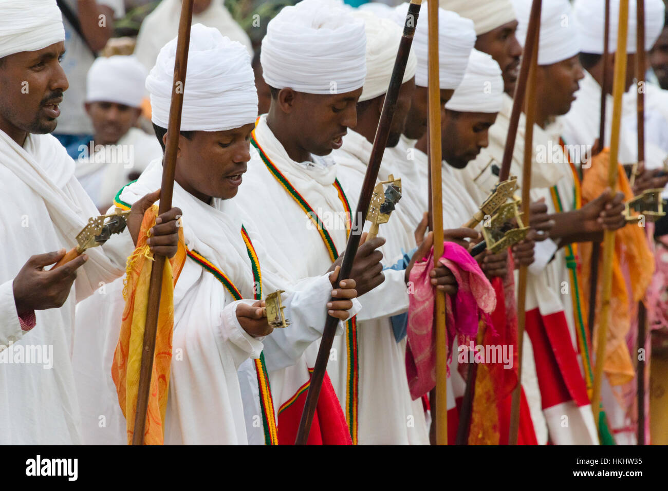 Pilger feiern Meskel Festival, Lalibela, Äthiopien Stockfoto