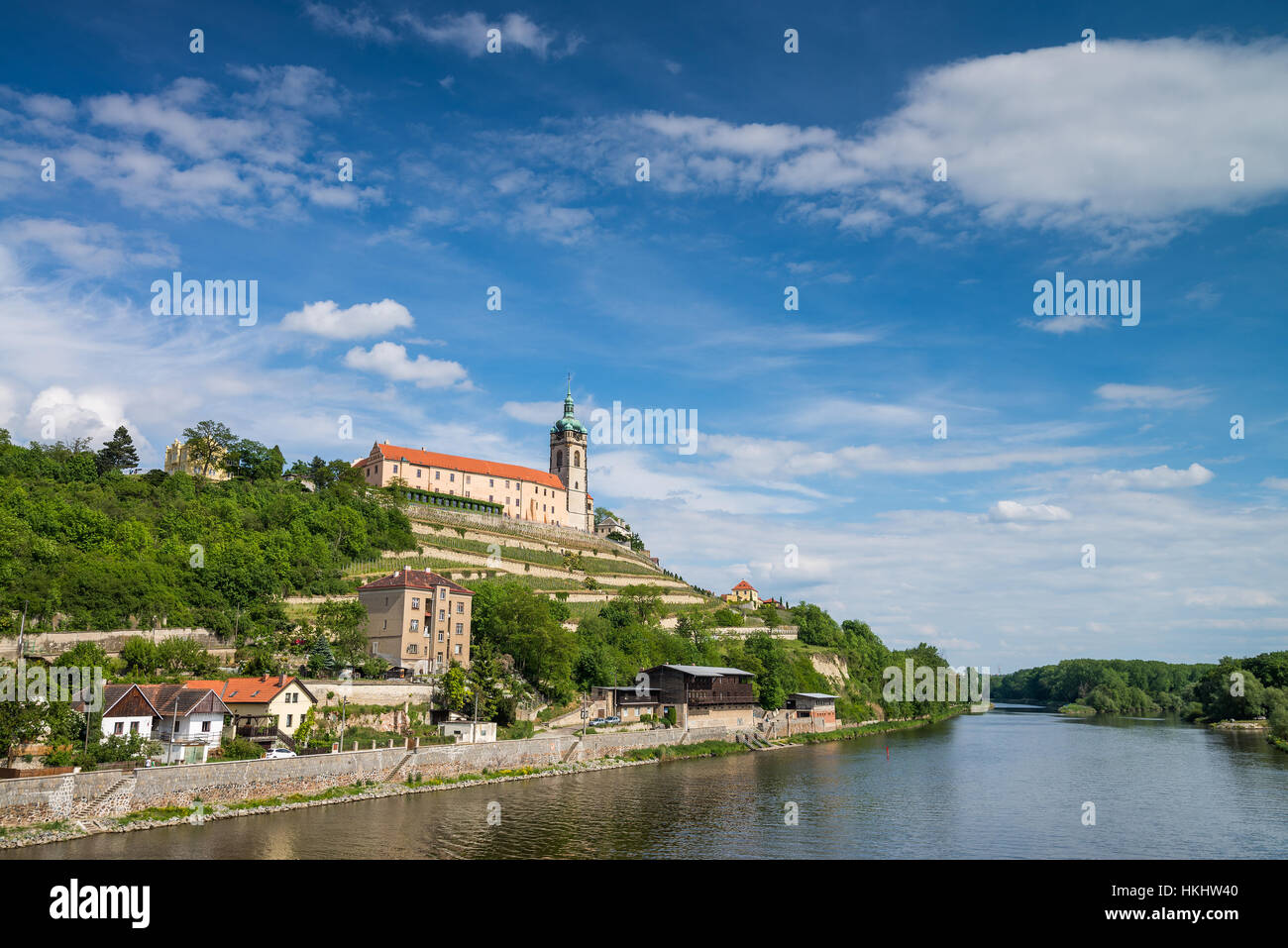 Schloss Mělník über Fluss Elbe, Melnik, Tschechische Republik, Mittelböhmen, Tschechien, Europa Stockfoto