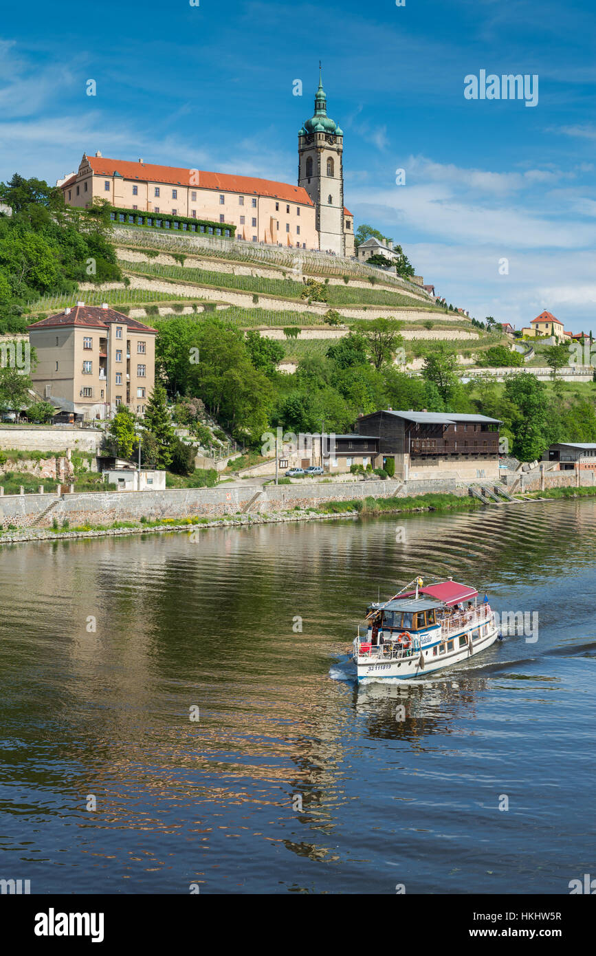 Schloss Mělník über Fluss Elbe, Melnik, Tschechische Republik, Mittelböhmen, Tschechien, Europa Stockfoto