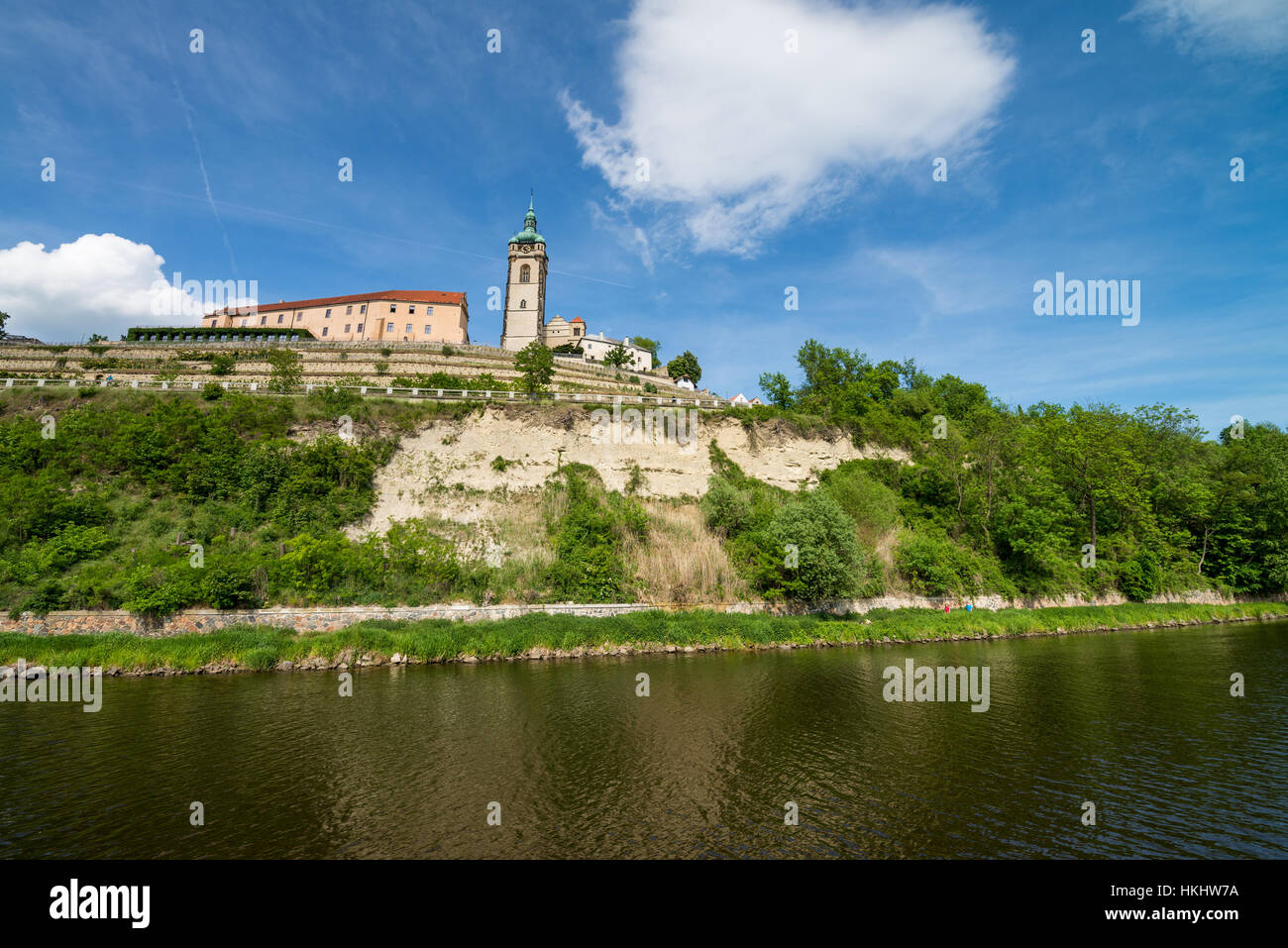 Schloss Mělník über Fluss Elbe, Melnik, Tschechische Republik, Mittelböhmen, Tschechien, Europa Stockfoto