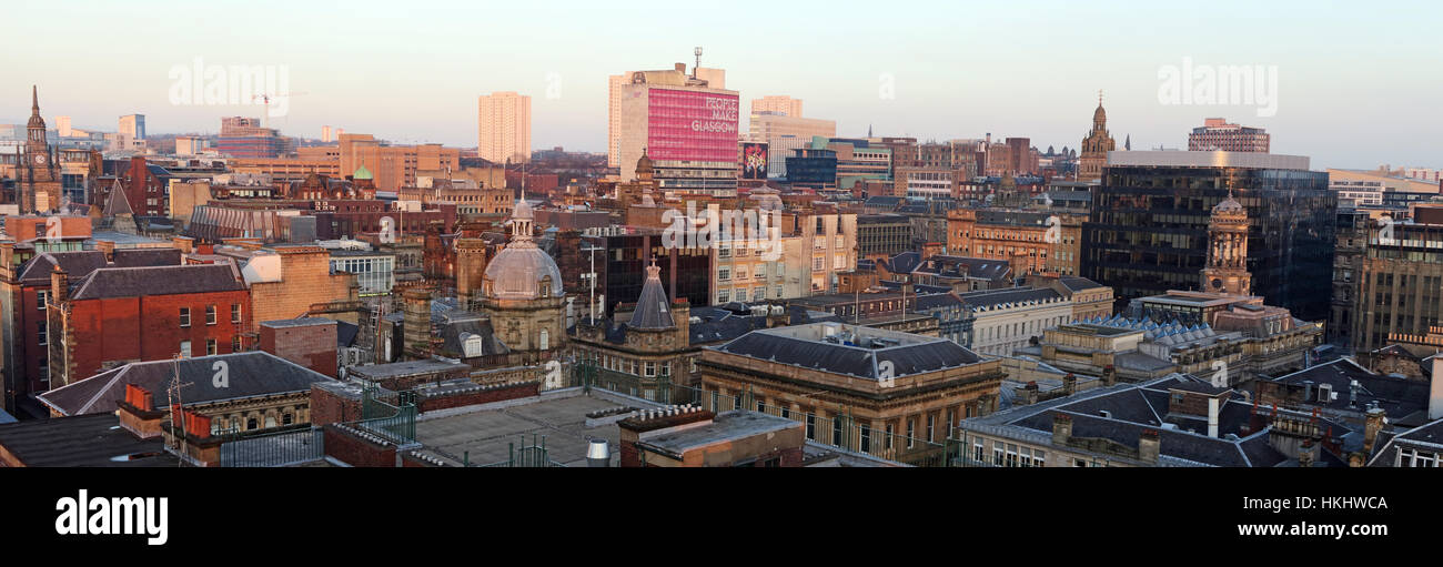 Glasgow City Skyline Panorama, Strathclyde, Schottland, Großbritannien, G1 1QE mit Blick auf George Square und den Osten Stockfoto