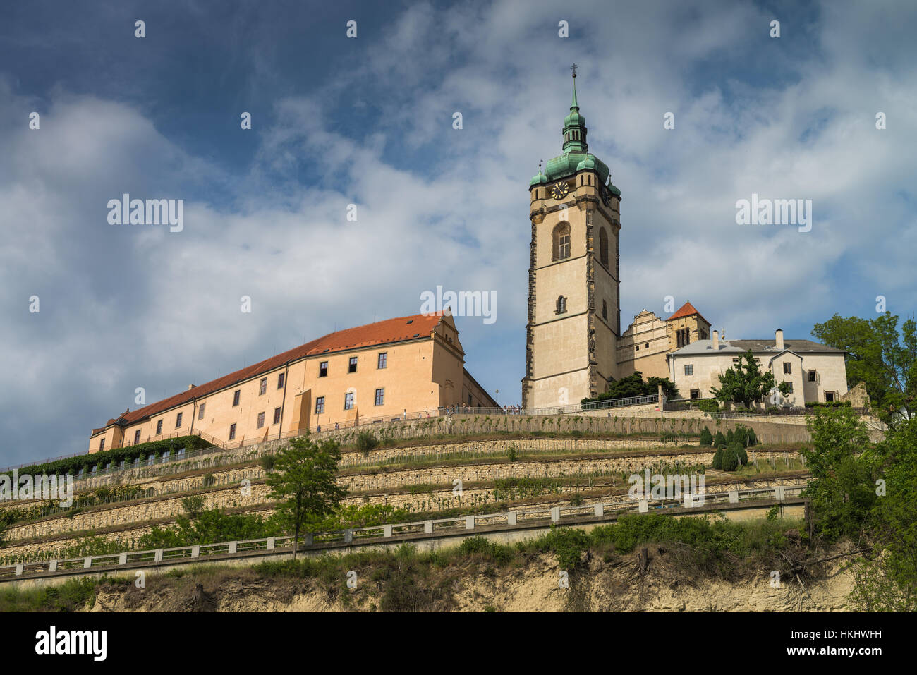 Schloss Mělník über Fluss Elbe, Melnik, Tschechische Republik, Mittelböhmen, Tschechien, Europa Stockfoto