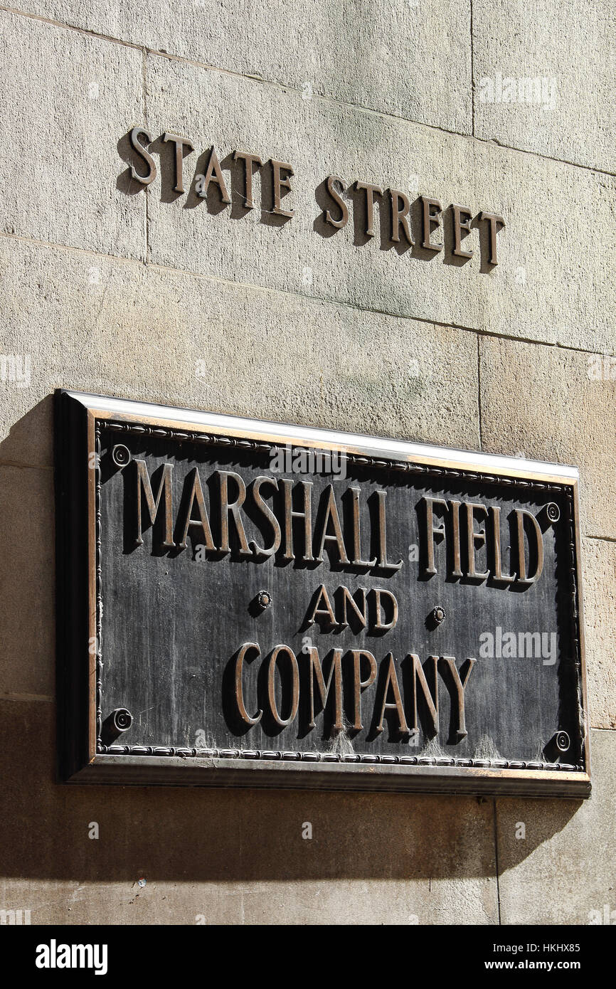 State Street Chicago des ehemaligen Kaufhaus Marshall Field anmelden Stockfoto