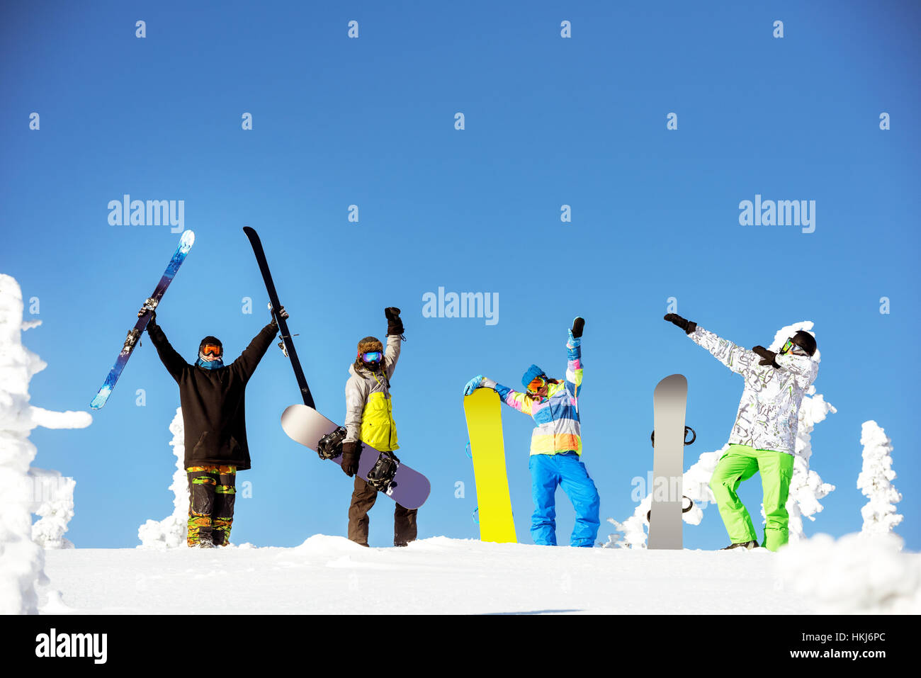 Gruppe happy Freunde snowboard Ski Konzept Stockfoto