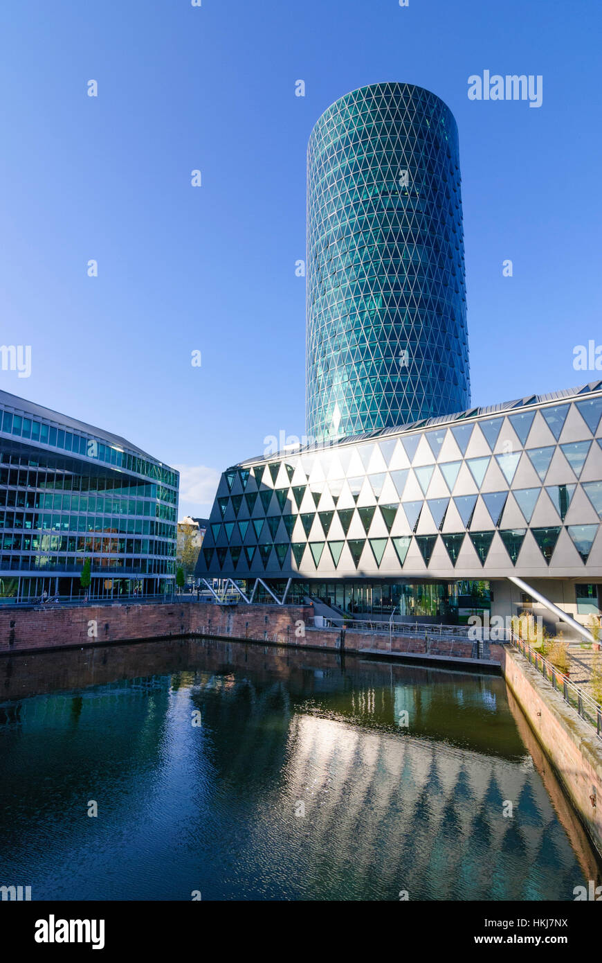 Frankfurt Am Main: Westhafen Tower auf dem ehemaligen Westhafen (Rotterdamer Werft), Westhafen, Hessen, Hessen, Deutschland Stockfoto