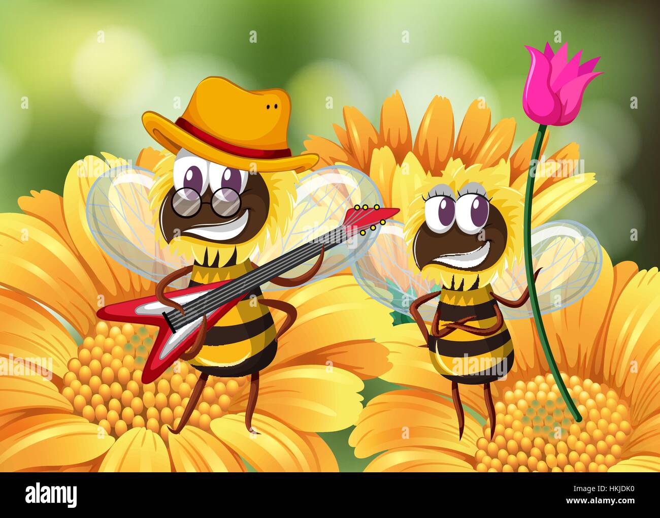 Biene, die Gitarre auf Blume illustration Stock Vektor