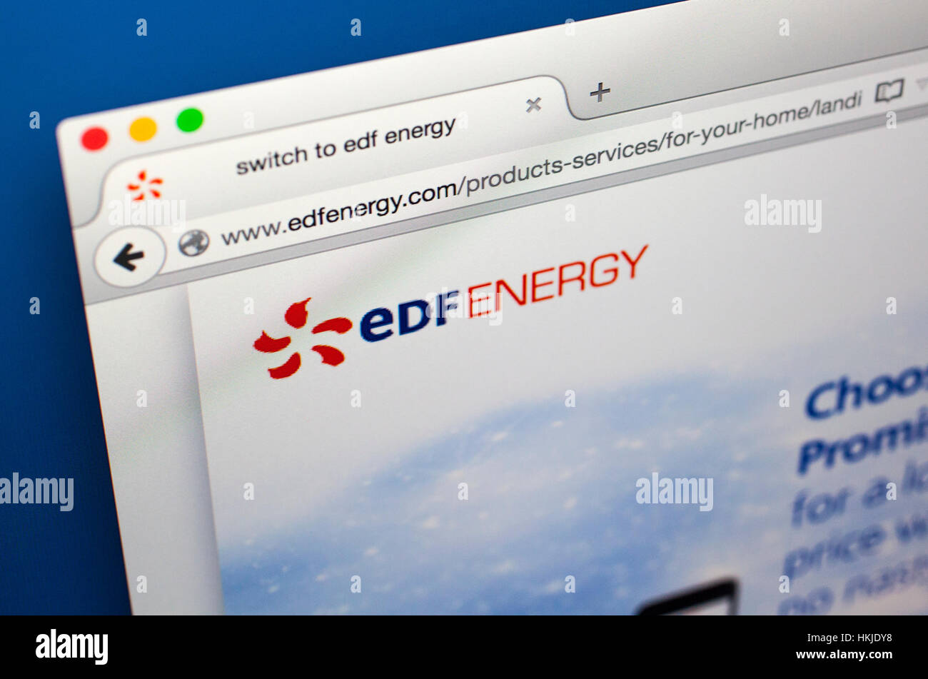 LONDON, UK - 22. Oktober 2015: Die Homepage der offiziellen Website, EDF Energy, am 22. Oktober 2015. Stockfoto