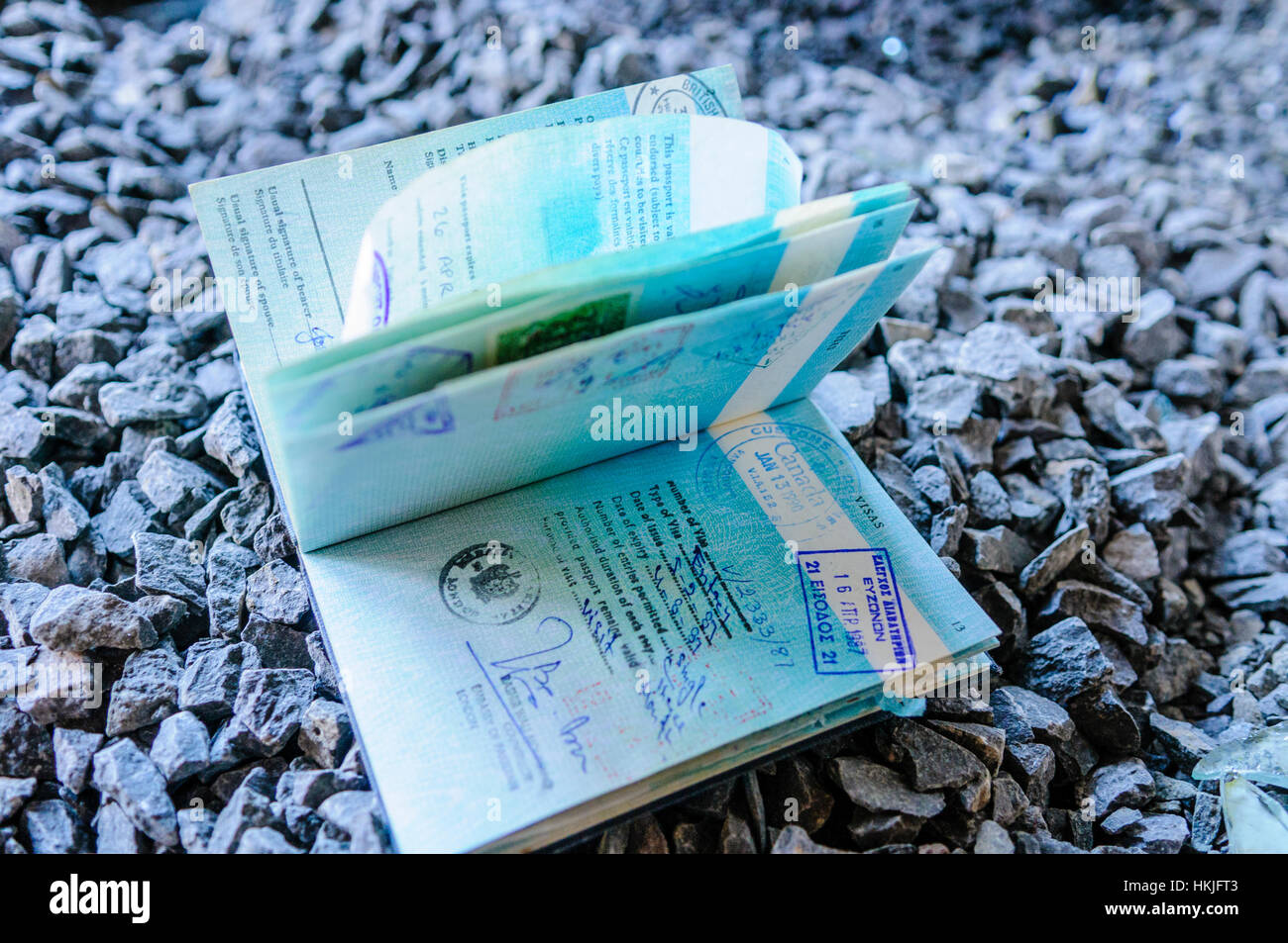 Verlorenen Reisepass Pfadtext stoney offen auf einer Seite mit einem kanadischen Visum Stockfoto