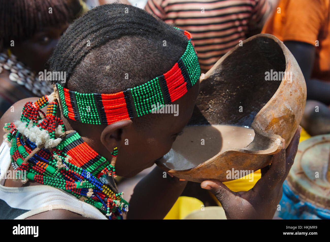 Hamar Stamm Menschen am Dimeka Markt, Süd-Omo, Äthiopien Stockfoto