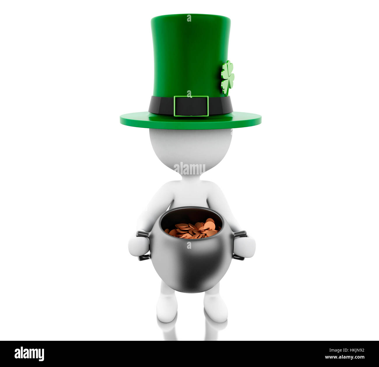 3D Renderer Abbildung. Weiße Leute mit Hut und Topf mit gold-Münzen. St Patricks Tag Konzept. Isolierten weißen Hintergrund. Stockfoto
