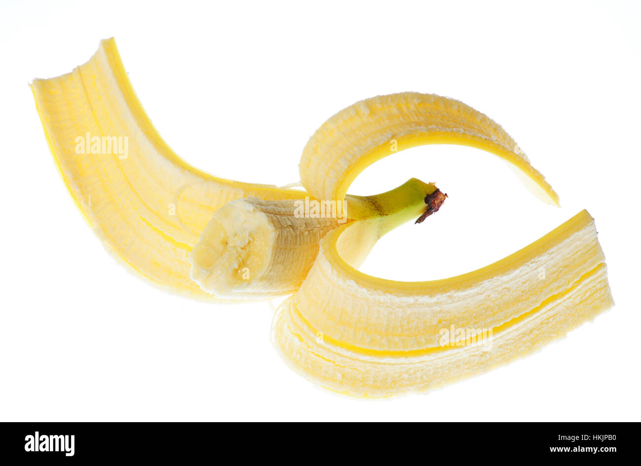 Banane ein Biss auf weißen Hintergrund isoliert Stockfoto
