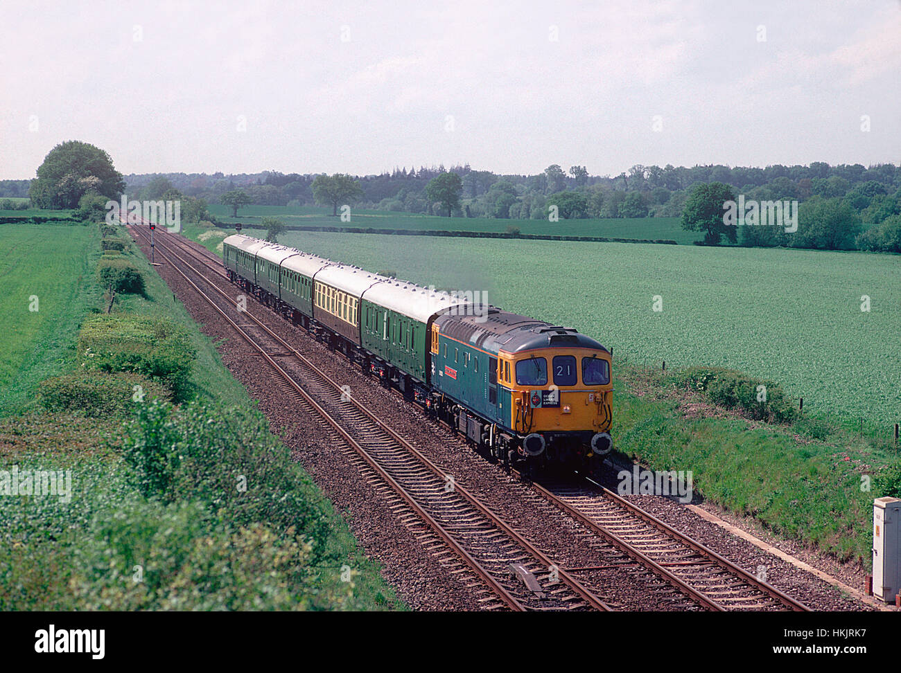 Eine Klasse 33 Diesellok Reihe 33116 arbeiten, um eine "Charta Ocean Liner Express' im Osten Grimstead. 15. Mai 1994. Stockfoto
