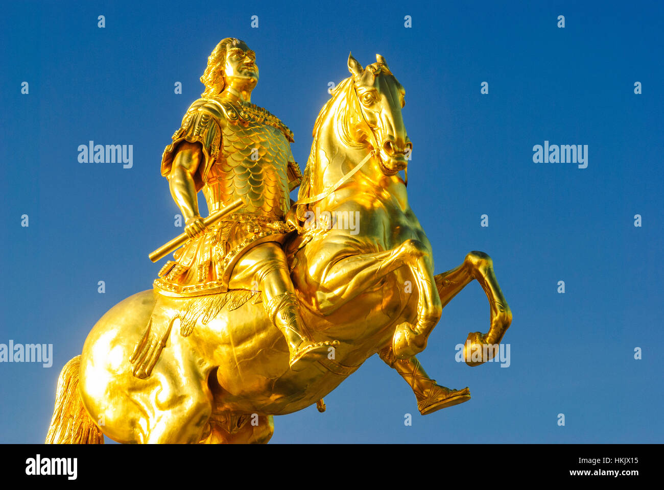 Dresden: Goldener Reiter - Reiterstandbild Augusts des starken - am Neustädter Markt, Sachsen, Sachsen, Deutschland Stockfoto