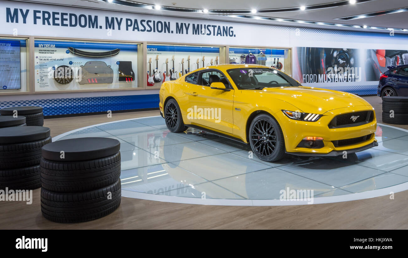 Detroit, Michigan, USA - 12. Januar 2016: Ford Mustang Auto auf der North American International Auto Show (NAIAS). Stockfoto